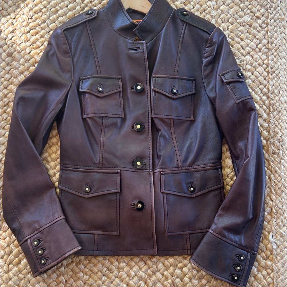 Tory Burch brown leather Sgt Pepper jacket size 6 - Picture 2 of 12